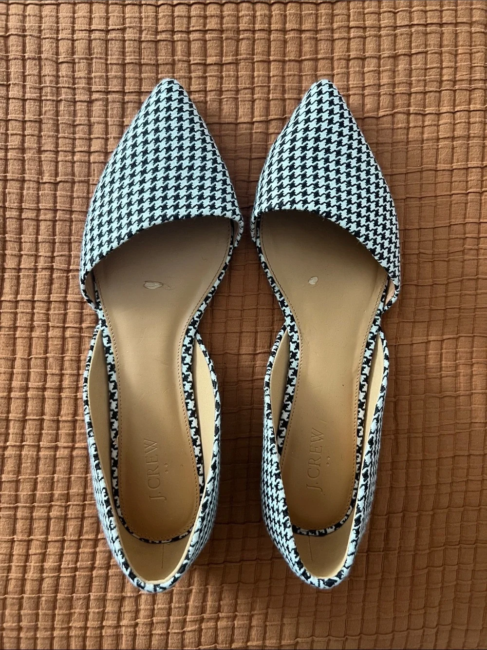 J. Crew Black & White Houndstooth Pointed D'Orsay Flats